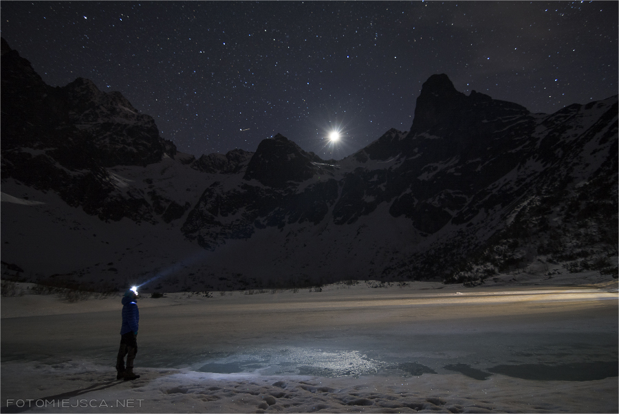 Tatry nocą Dolina Kieżmarska schronisko nad Zielonym Stawem Kieżmarskim