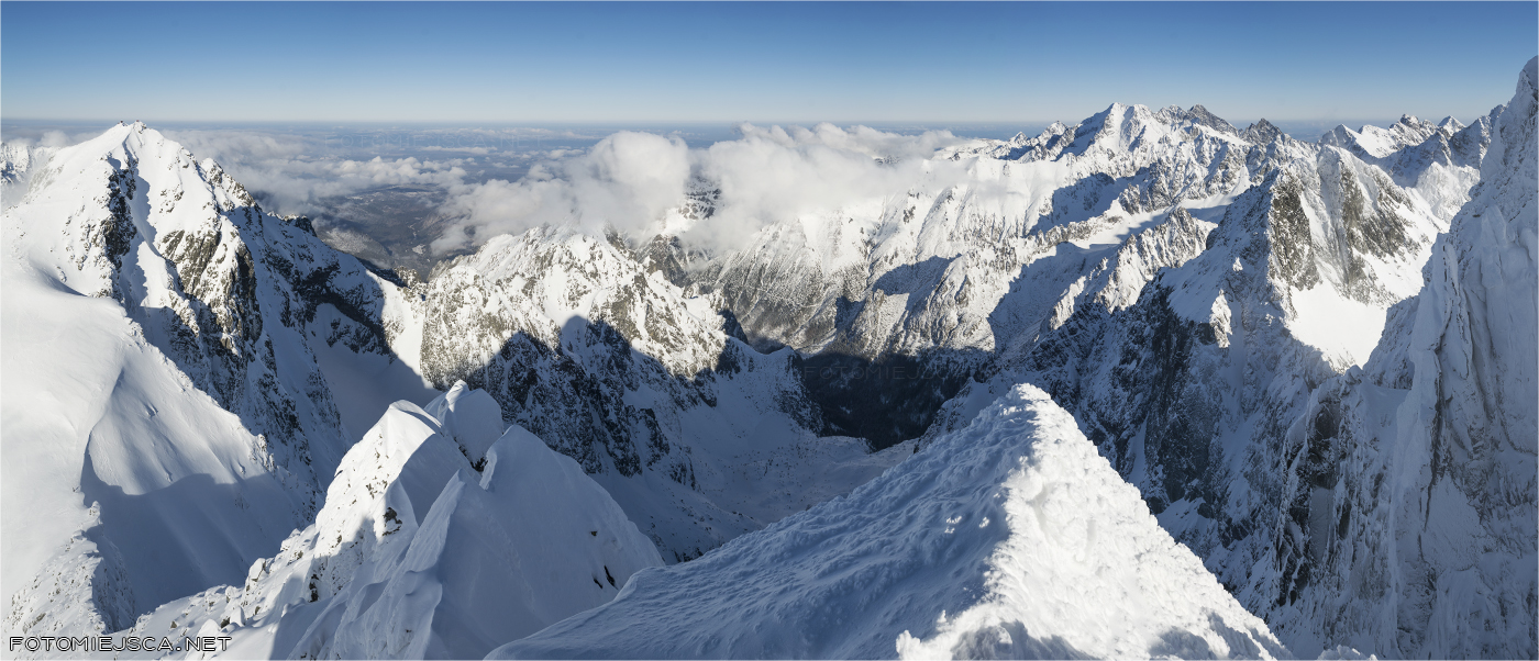 panorama ze szczytu Ciężki Szczyt Tatry Wysokie zimą