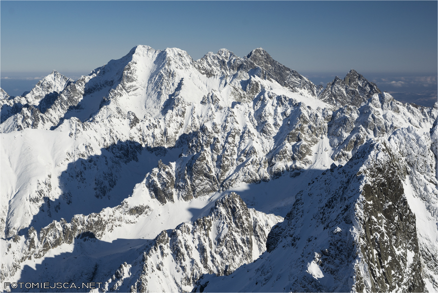 Kołowy Lodowy Durny Szczyt Łomnica Pośrednia Grań widok ze szczytu Ciężki Szczyt Tatry Wysokie zimą