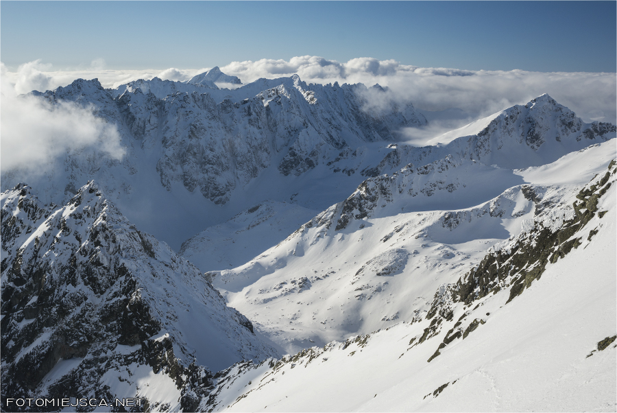 Kopa Popradzka Grań Baszt Solisko Krywań morze chmur Ciężki Szczyt Tatry Wysokie zimą